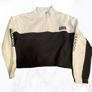Kangol Black and White Crop Top 3/4 Zip Boxy Fit XL